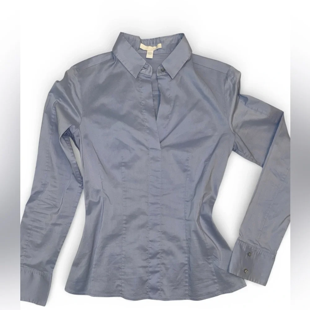 Boss IT 42 US 6 Blue Long Sleeved Collared Button Down Bashinah Cotton Blouse - Picture 3 of 5